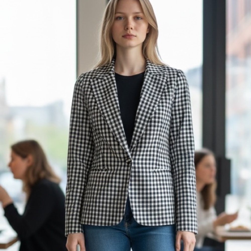 Hipchik Couture Plaid Blazer Size 8 Long Sleeves 100% Cotton Fully Lined